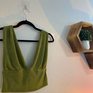 sexy neck plunge green crop top